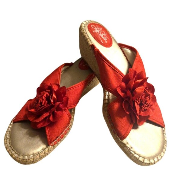 Size 9M Red Life Stride Slides Wedges BLOOM Flower Shoes - Picture 1 of 11